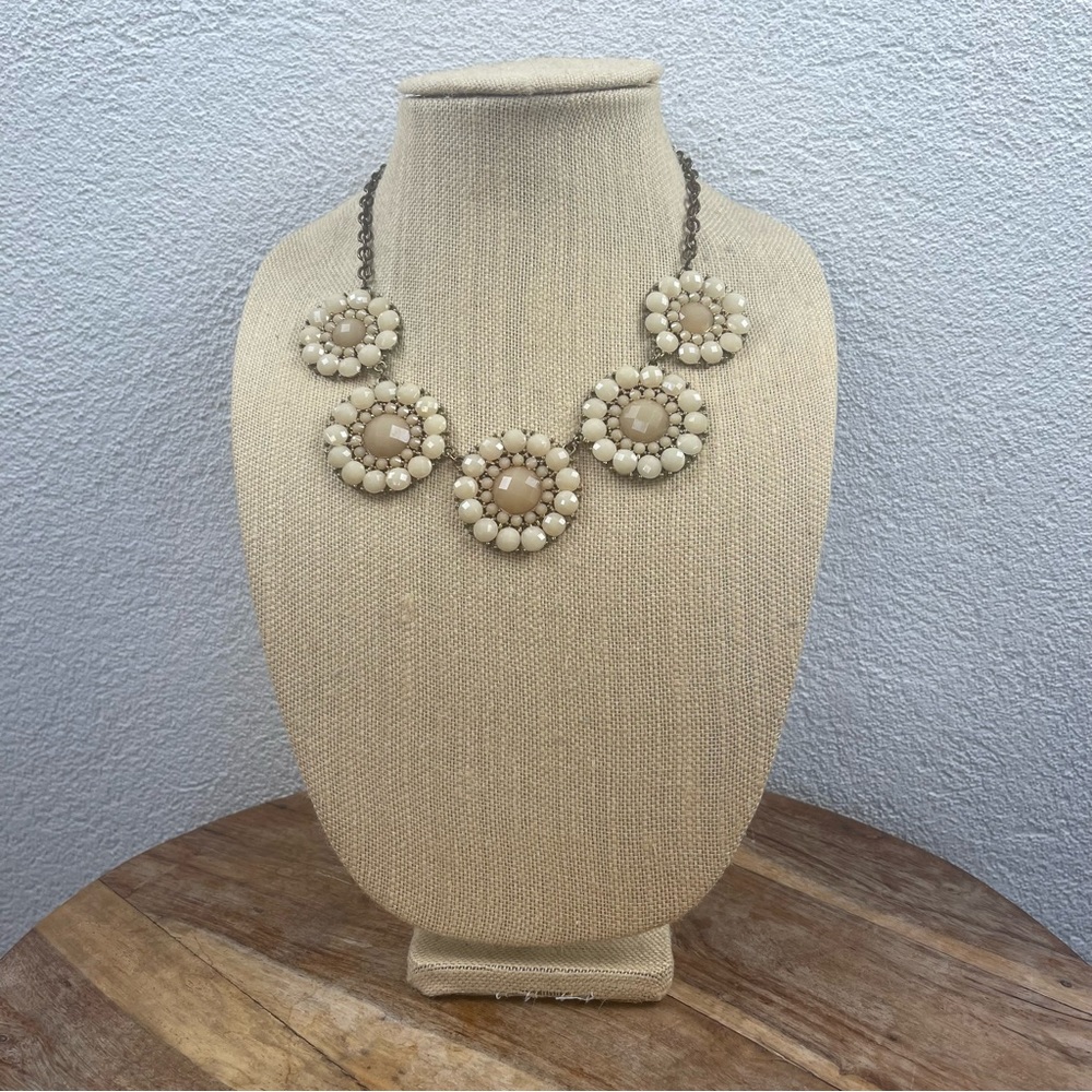 Retro l Glamorous Neutral Faceted Round Beaded Statement Bridal Wedding Necklace